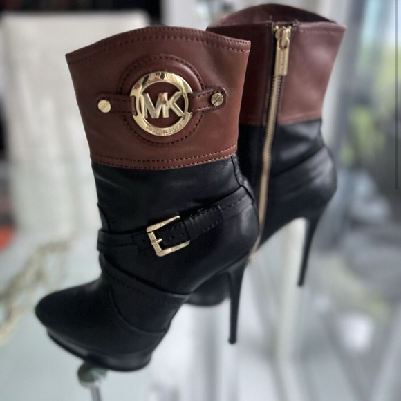 👢Michael Kors Black Brown Stockard boots Stiletto Platform Heels - Picture 3 of 13